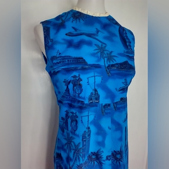 VINTAGE HANDMADE ROYAL BLUE HAWAIIAN LUAU GOWN - Picture 1 of 11